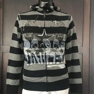 oakley men's black & charcoal striped skull hoodie